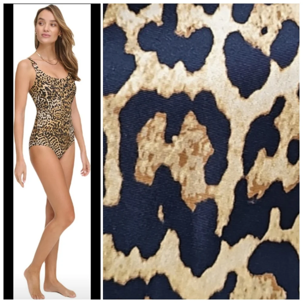 Nwt DKNY Animal Print Brown/Black 1 piece Pleated Front Detail Swimsuit - Picture 9 of 17